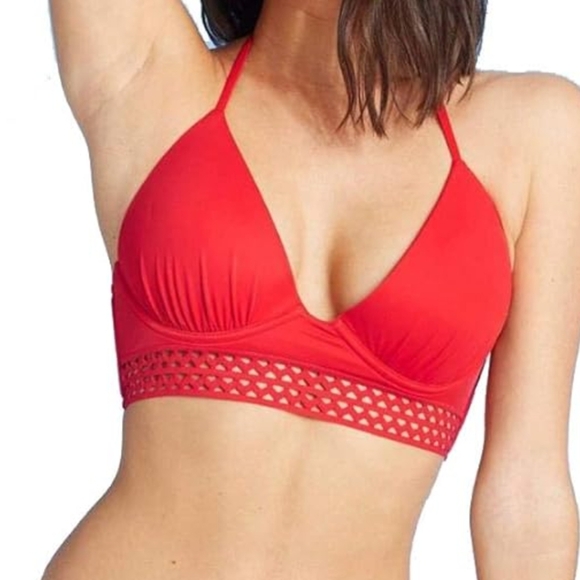 Shade & Shore Vacation Beach Resortwear Red Halter Bikini Top 34D - Picture 1 of 8